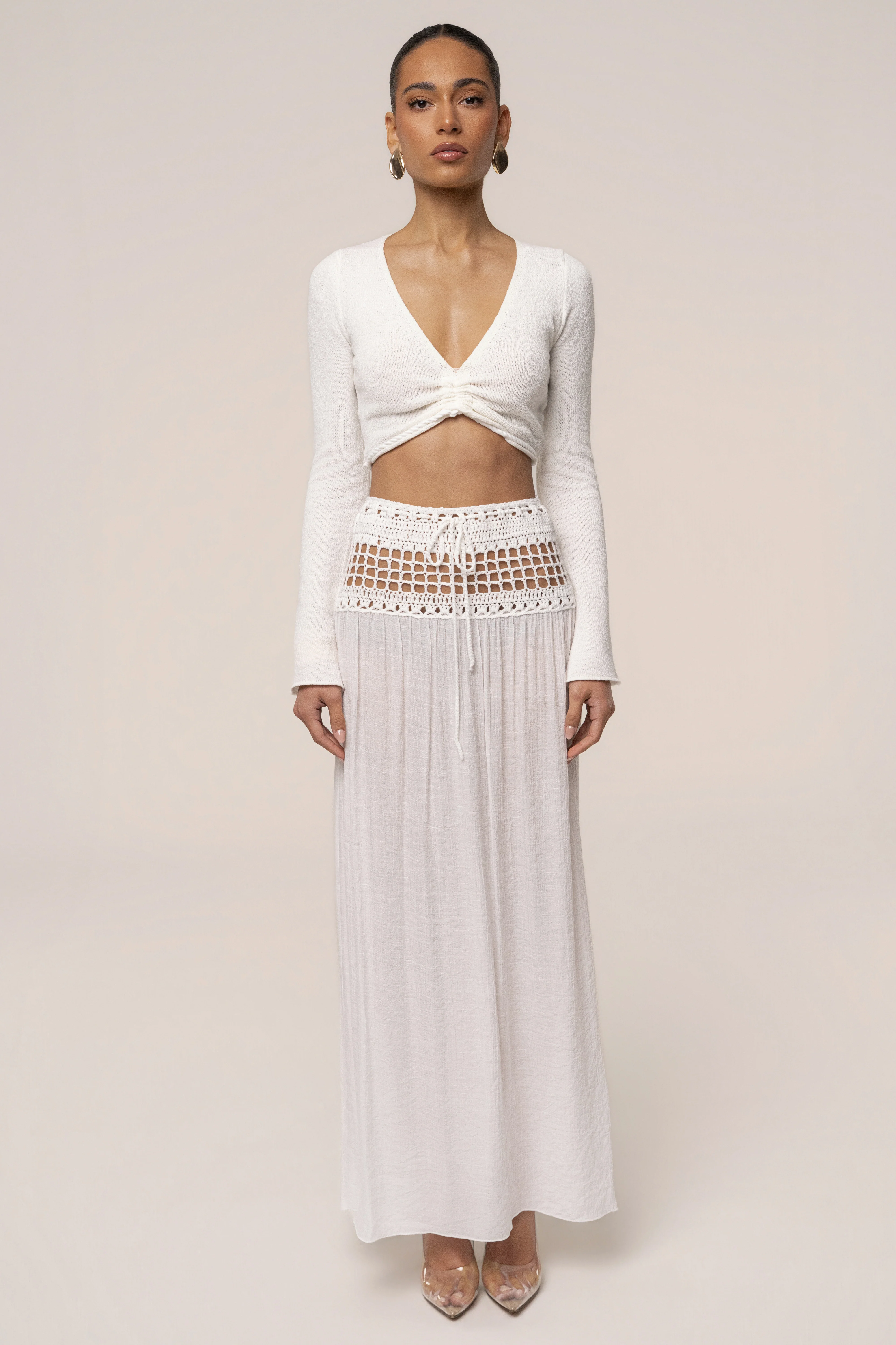 Ivory Resort Crochet Maxi Skirt