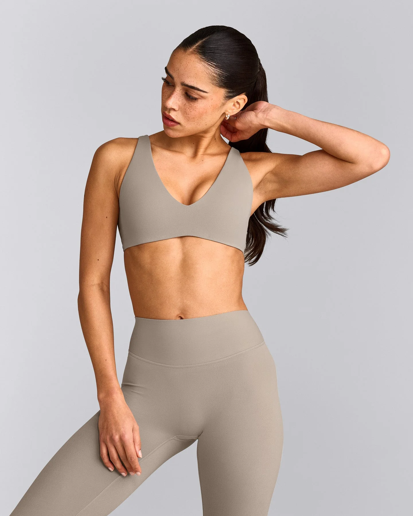 SoftMotion™ Scoop Back Bralette with White Logo | Warm Sand