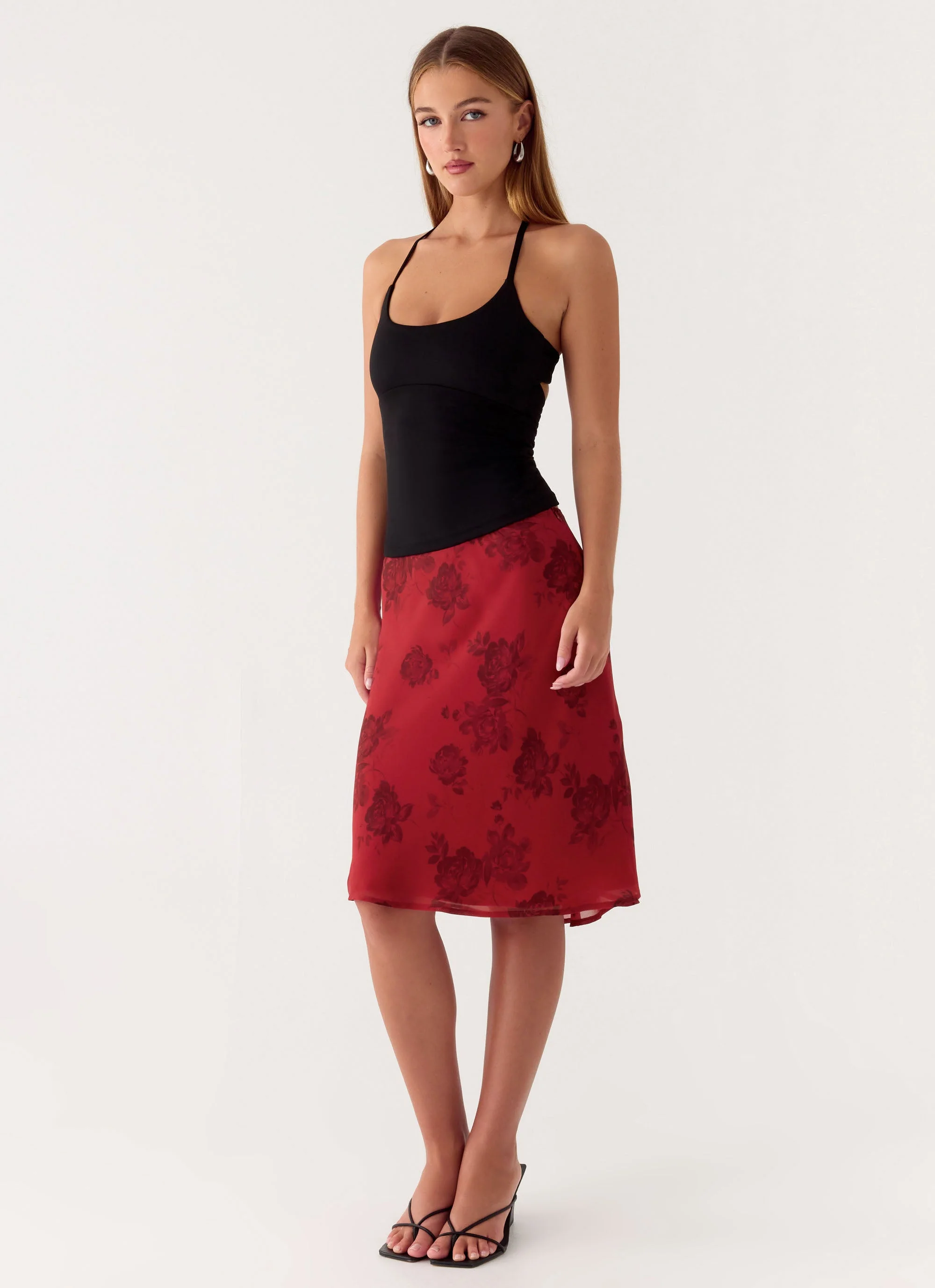Karleigh Midi Skirt - Cherry Rose