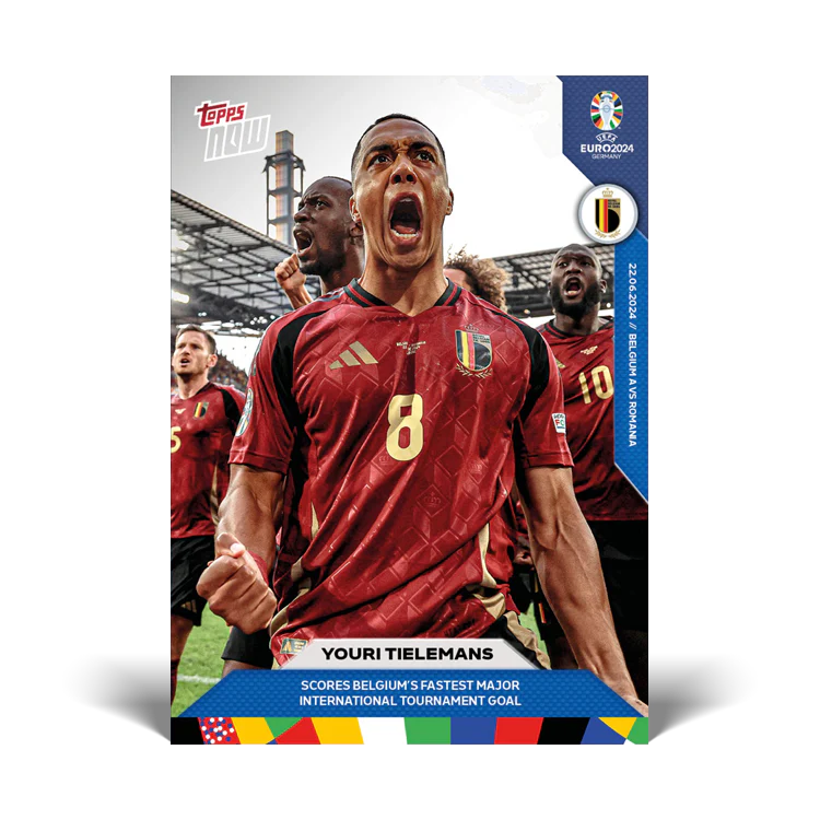 Youri Tielemans - Scores Belgium's fastest major international tournament goal - EURO 2024 TOPPS NOW® Card 23