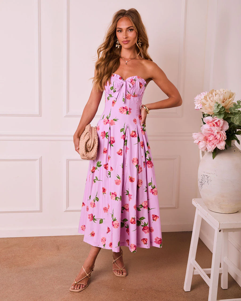 Petal Halo Strapless Floral Maxi Dress