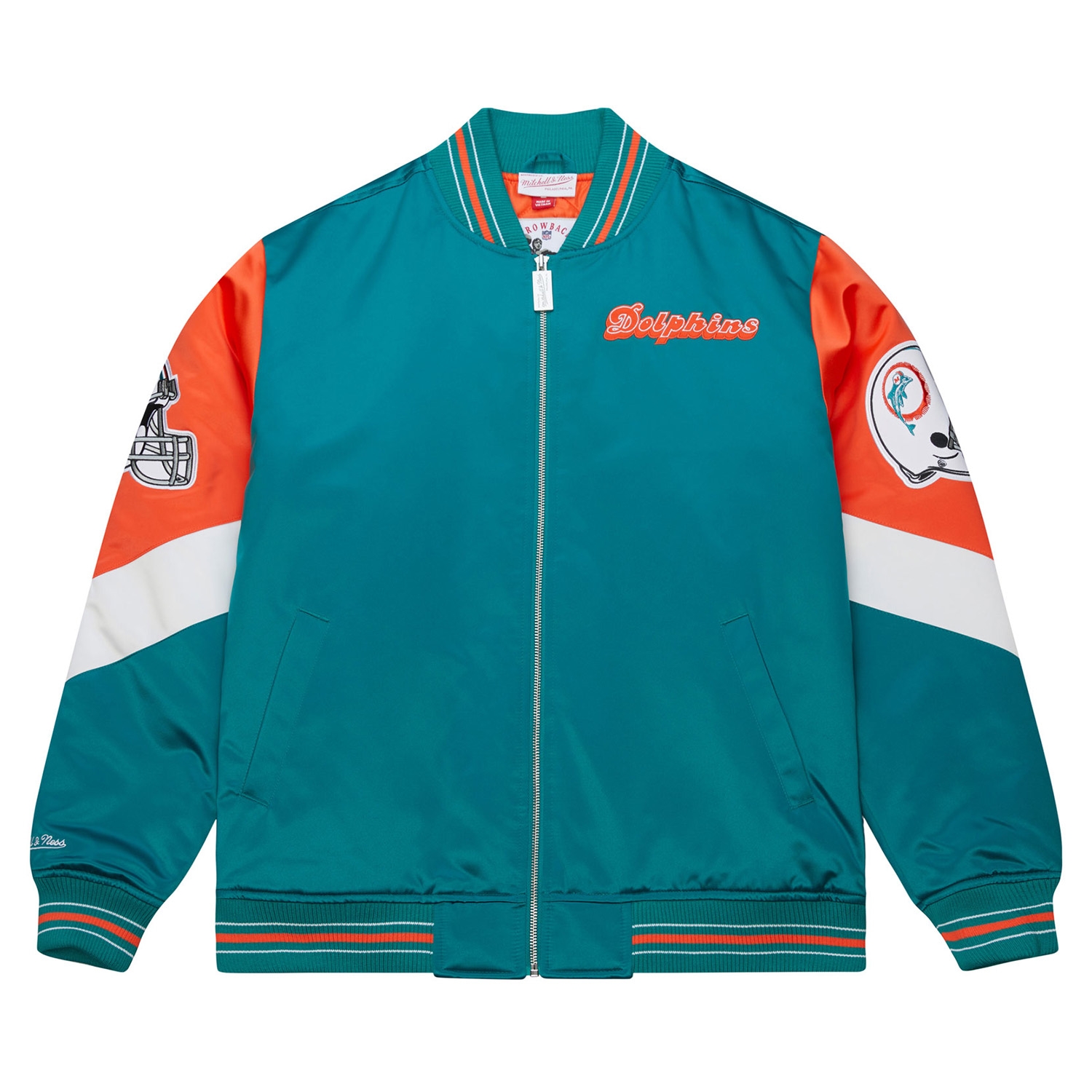 Miami Dolphins Throw it Back Heavyweight Satin NFL Jacket Aqua