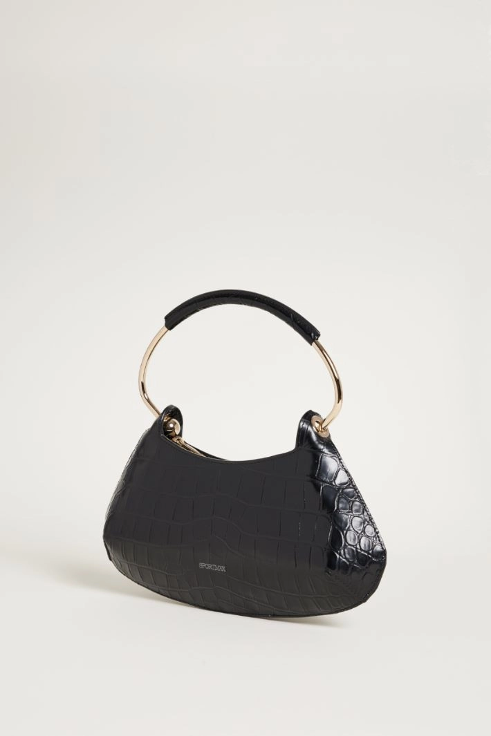 Croc-embossed leather mini bag - BLACK