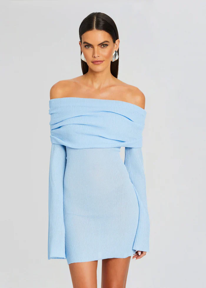Galli Rib Knit Mini Dress Powder Blue