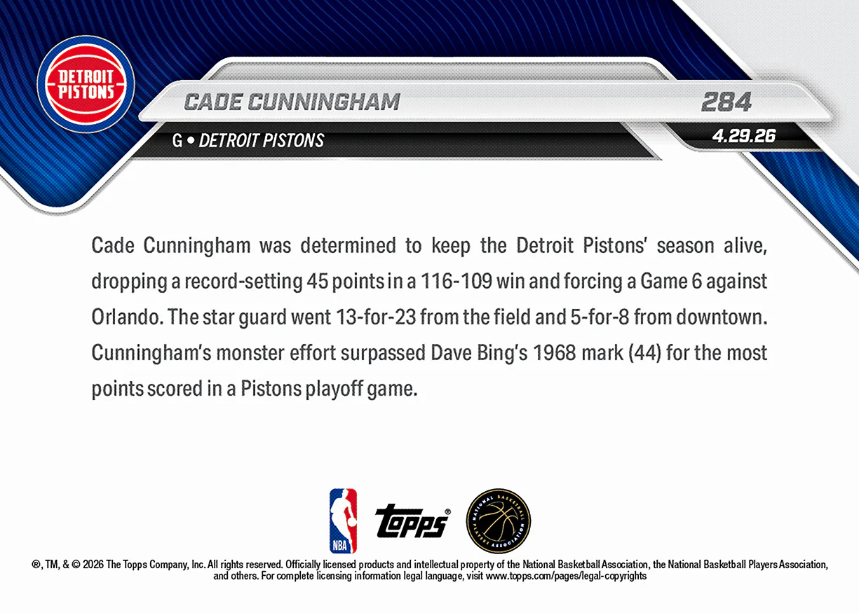 Cade Cunningham - 2025-26 NBA Topps NOW® - Card 284