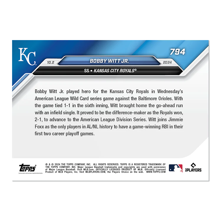 Bobby Witt Jr. - 2024 MLB Topps NOW® Card 794 - LOOK FOR AUTO-RELICS