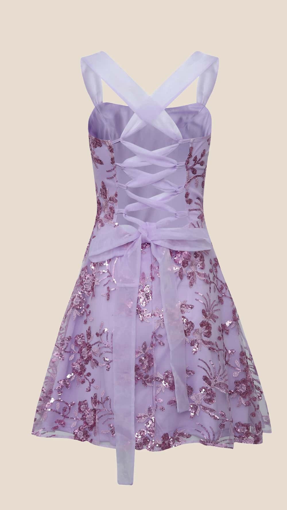 Purple Sequin Embroidery A-line Short Dress