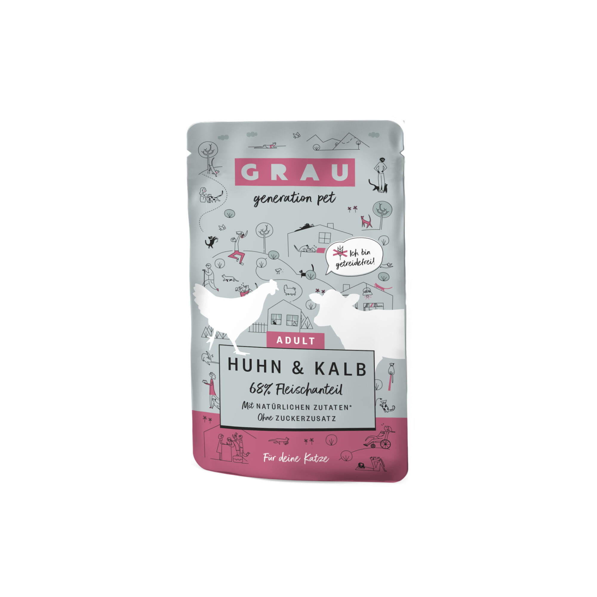 Grau Grain-Free Cat Food - Chicken & Calf Pouch - 16 x 125 g