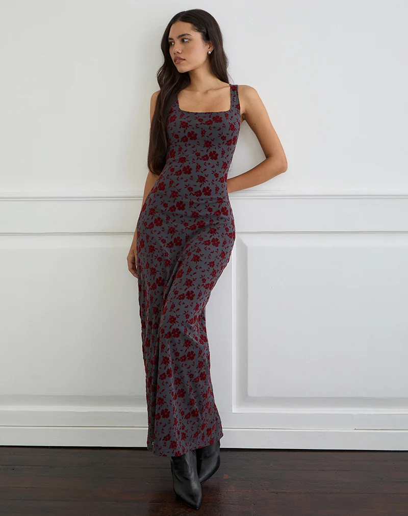 Sayidan Maxi Dress in Garden Floral Blue Grey