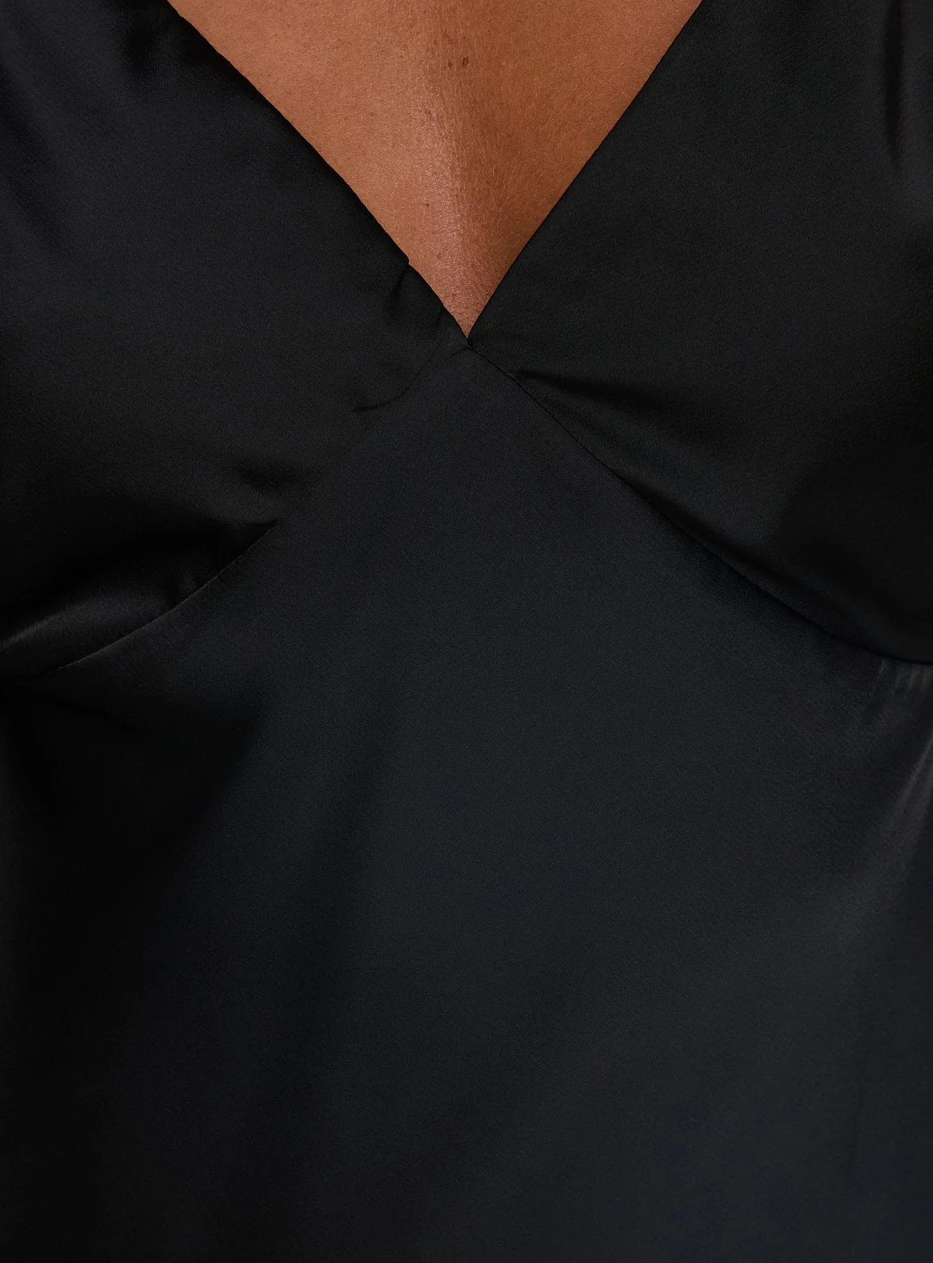 Adette V Neck Satin Mini Dress Black