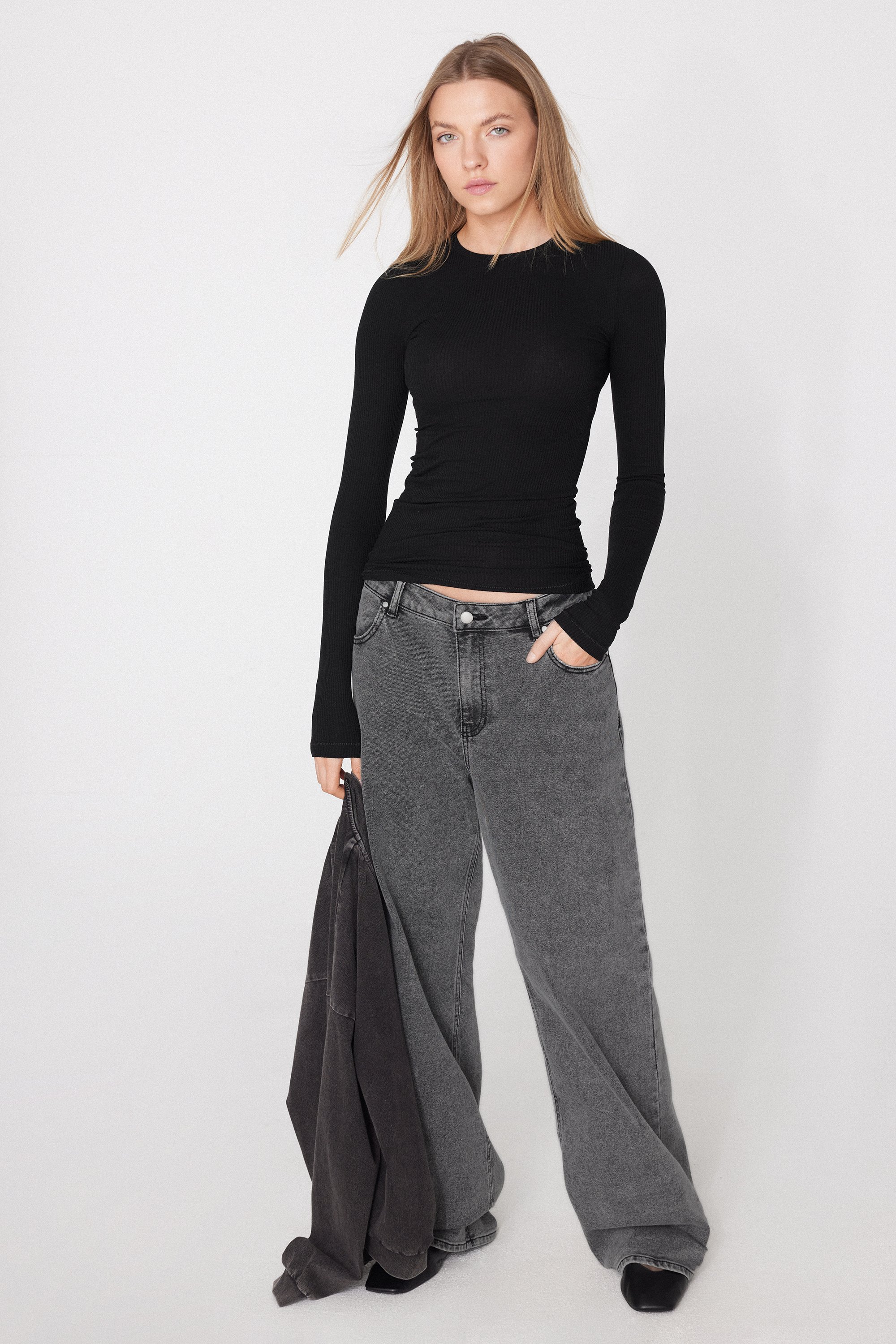 Long Sleeve Round Neck Ribbed Top