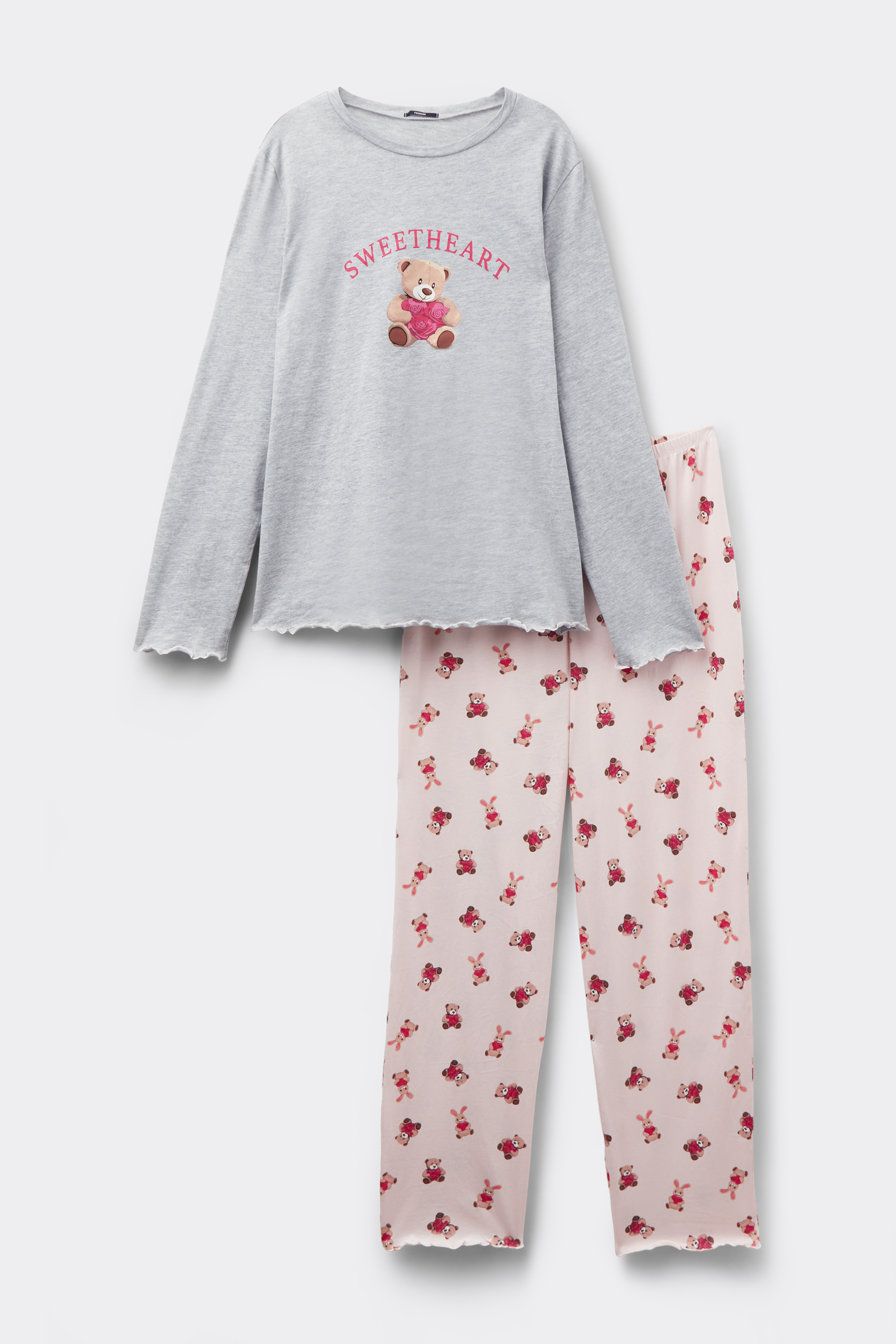 Teddy Bear Print Cotton Long Pyjamas