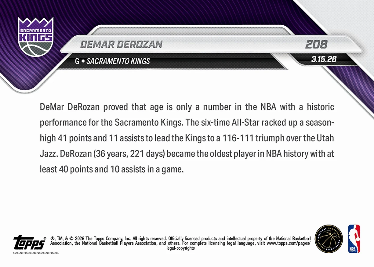 DeMar DeRozan - 2025-26 NBA Topps NOW® - Card 208