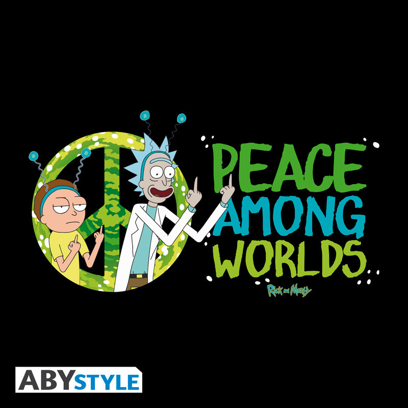RICK AND MORTY Unisex black Tshirt Peace Among Worlds