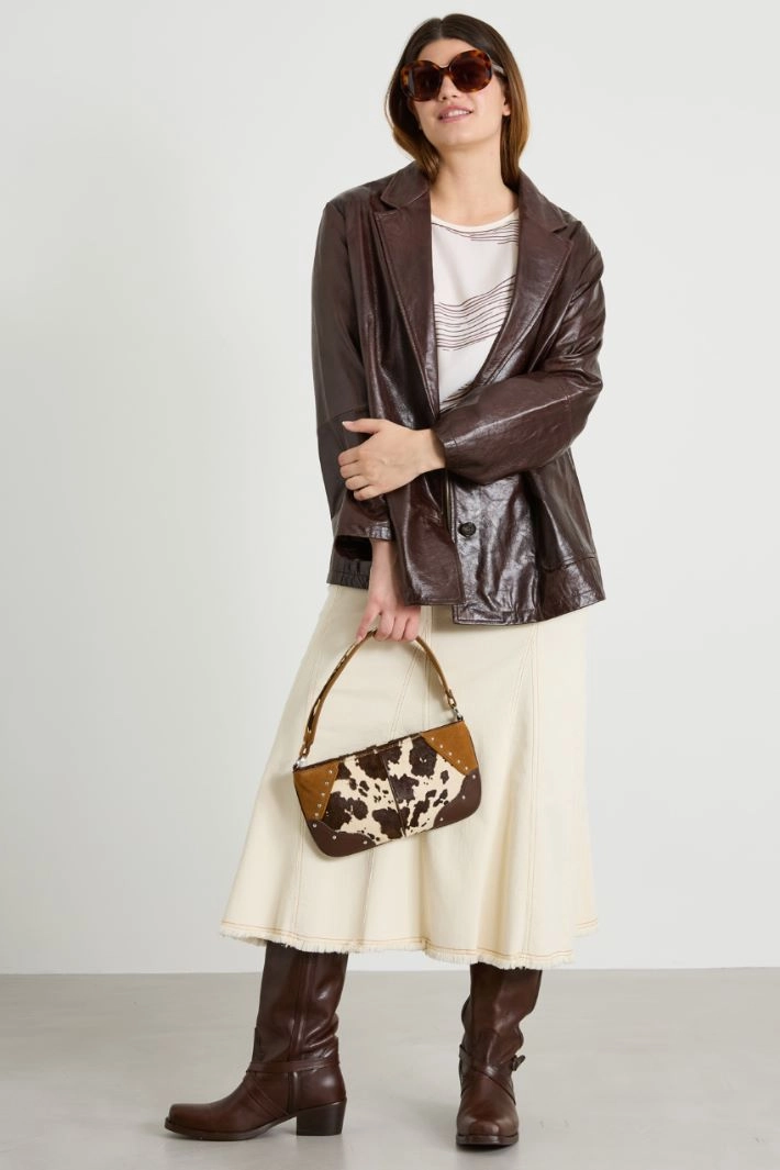 Satin and jersey T-shirt - CREAM BROWN