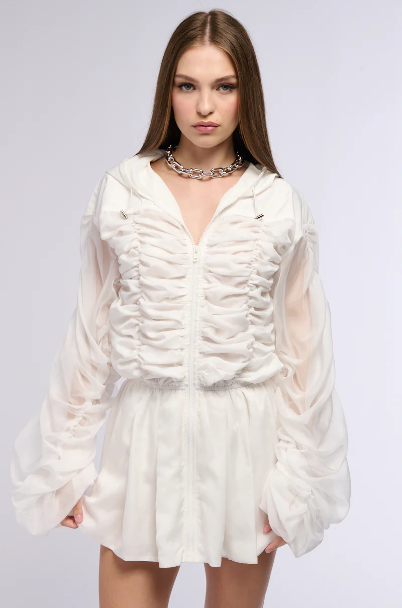 Shirley Ruched Hooded Mini Dress
