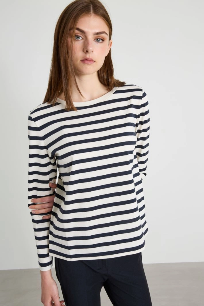 Striped crew neck T-Shirt - BLUE CREAM