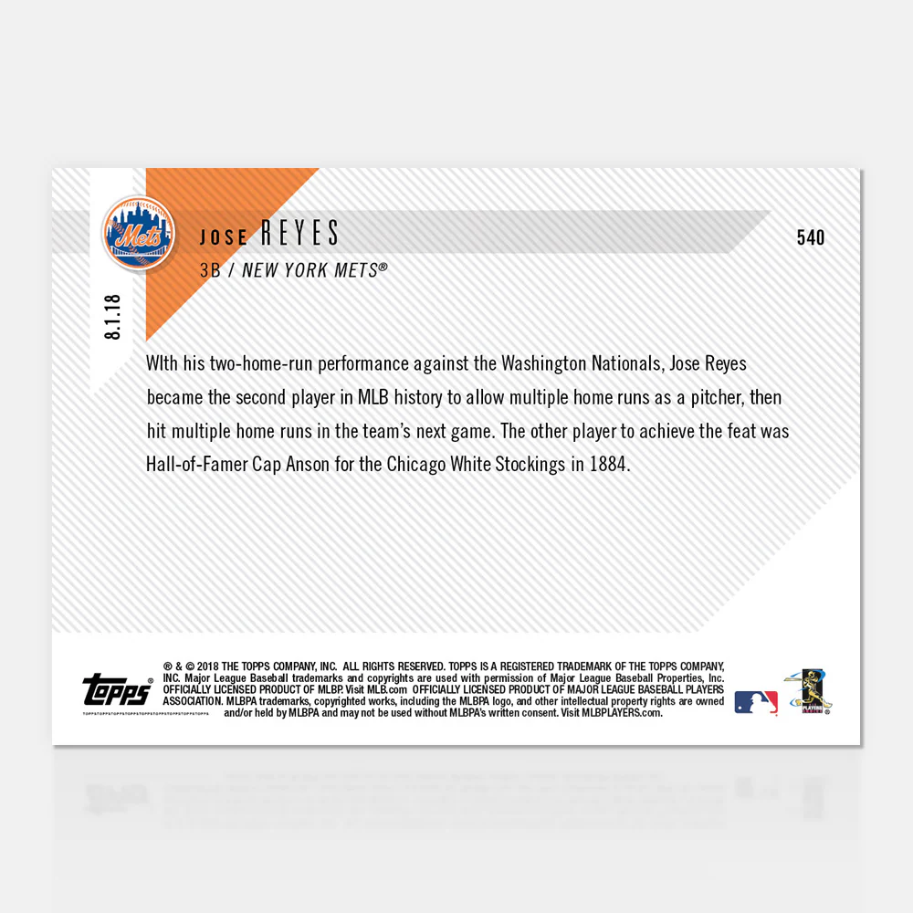 Jose Reyes - 08/01/2018 TOPPS NOW® Card 540 - Print Run: 287
