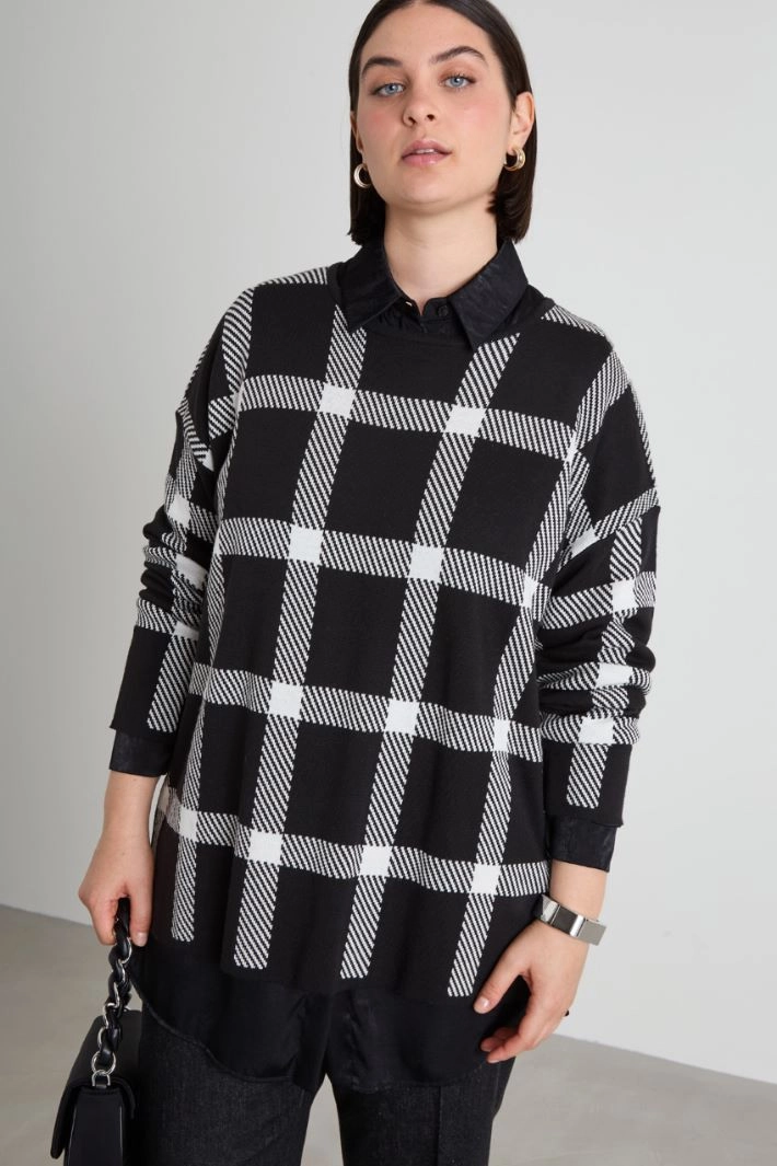 Cotton and viscose blend sweater - BLACK WHITE