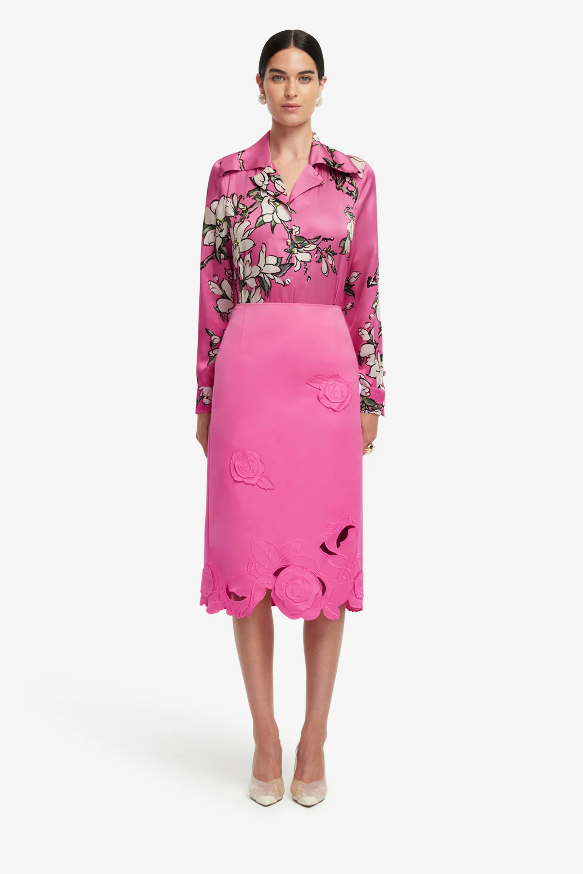 Carly Appliqué Midi Skirt - Pink