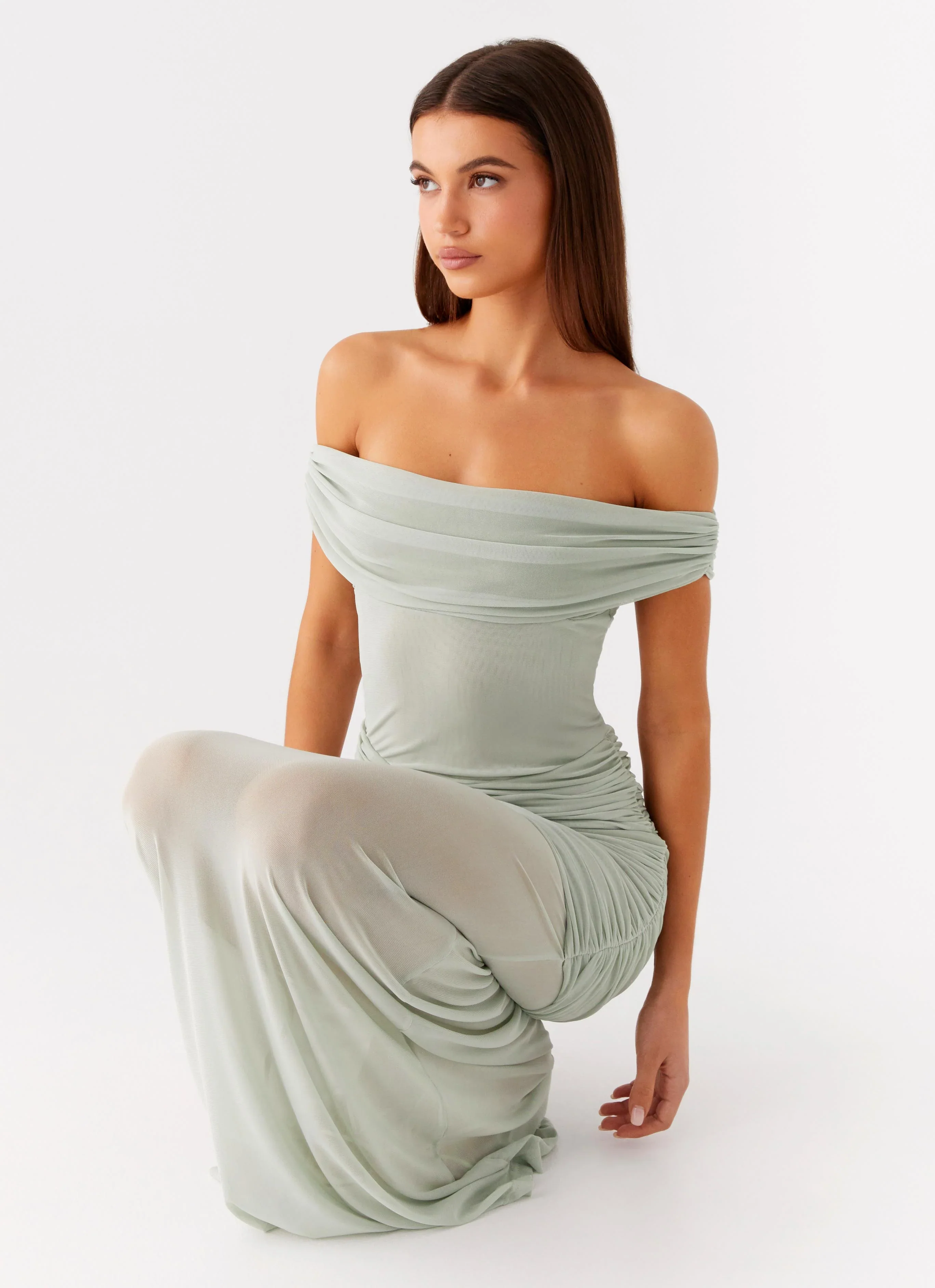 Eyllin Off Shoulder Maxi Dress - Sage