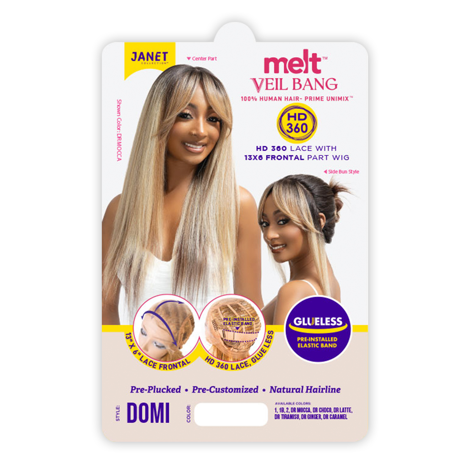 Janet Collection Human Hair Blend HD Lace Front Wig 360 Glueless Melt Hand-Tied 13X6 Frontal Part Domi