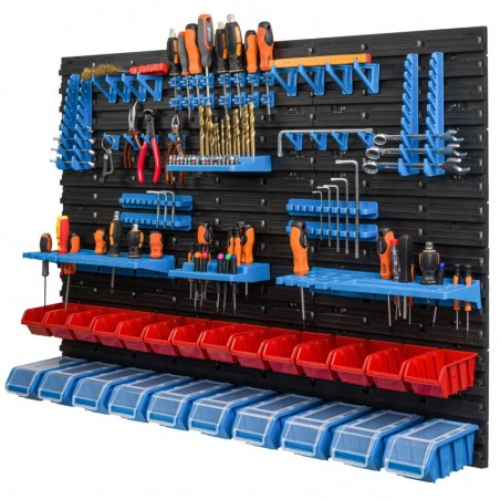 Tool wall 115 x 78 cm with Hooks and 24 Boxes