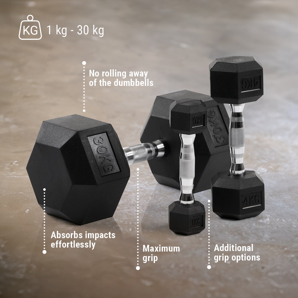 Hexagon compact dumbbells 1 - 30 kg