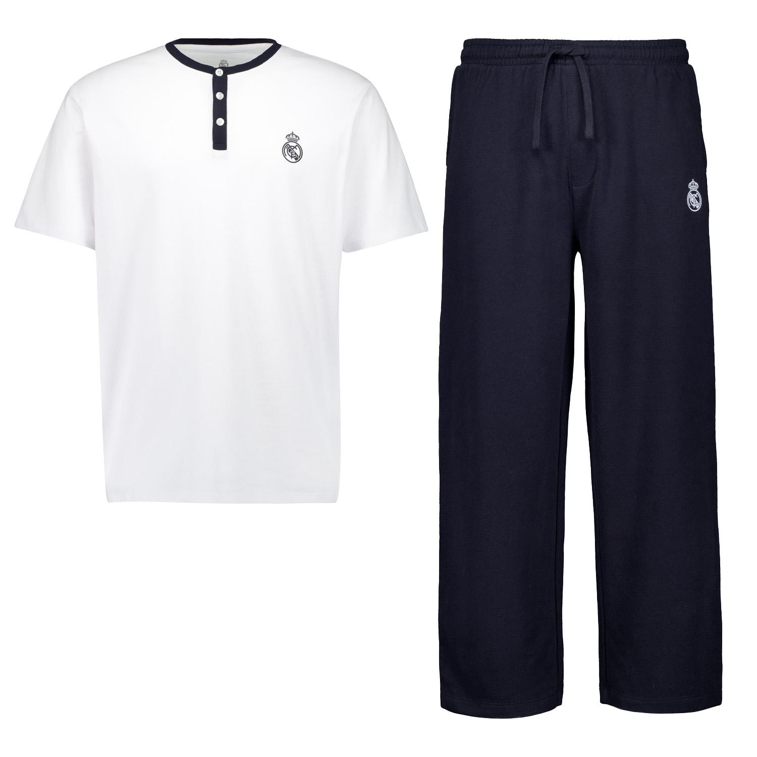 Mens Real Madrid White Dreams Pijama Set T-Shirt & Fleece Trousers Navy