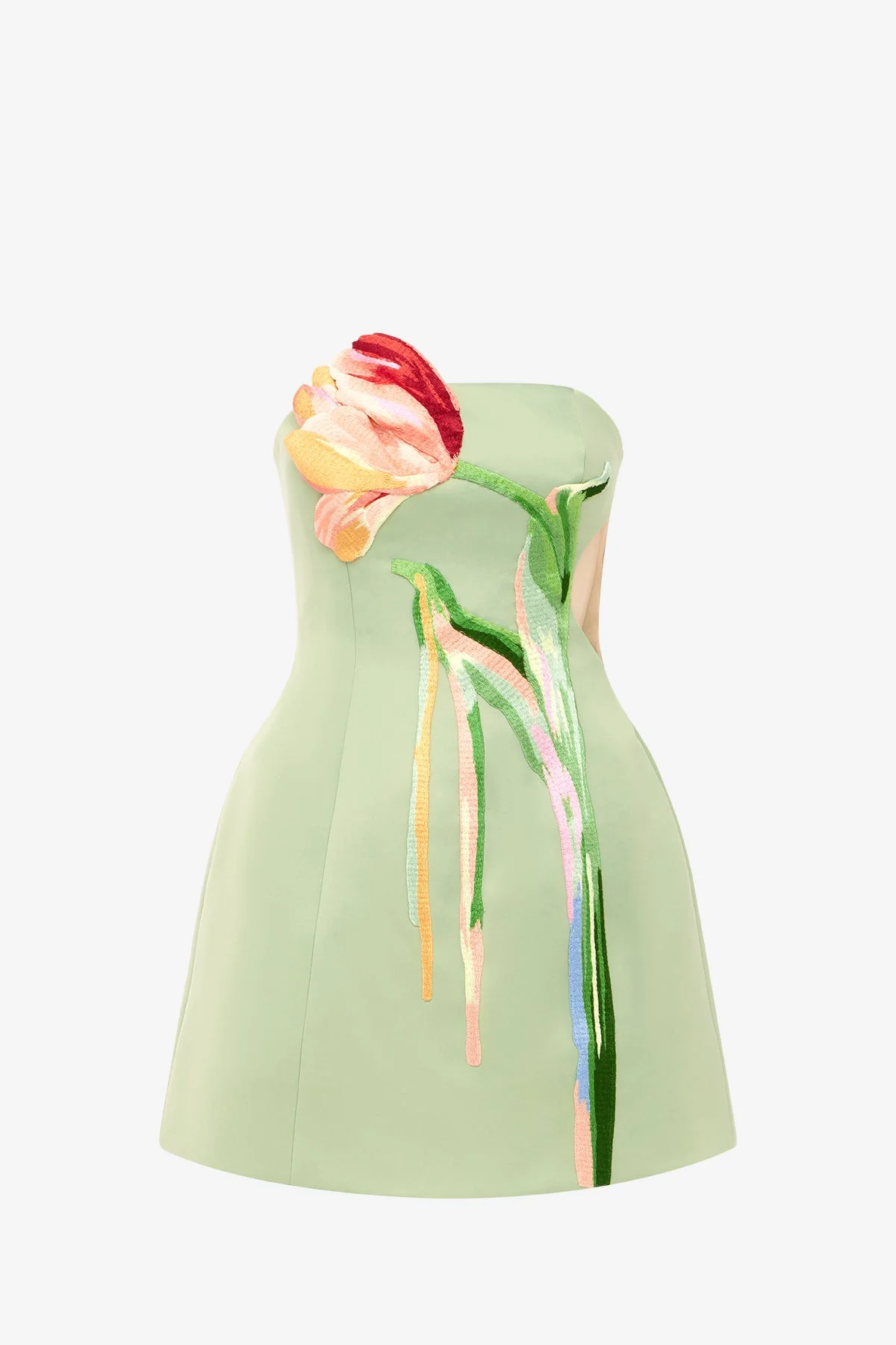 Roselle Cutout Bustier Mini Dress - Tulip Print in Green