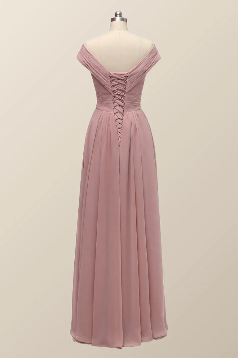 Off the Shoulder Blush Pink A-line Bridesmaid Dress