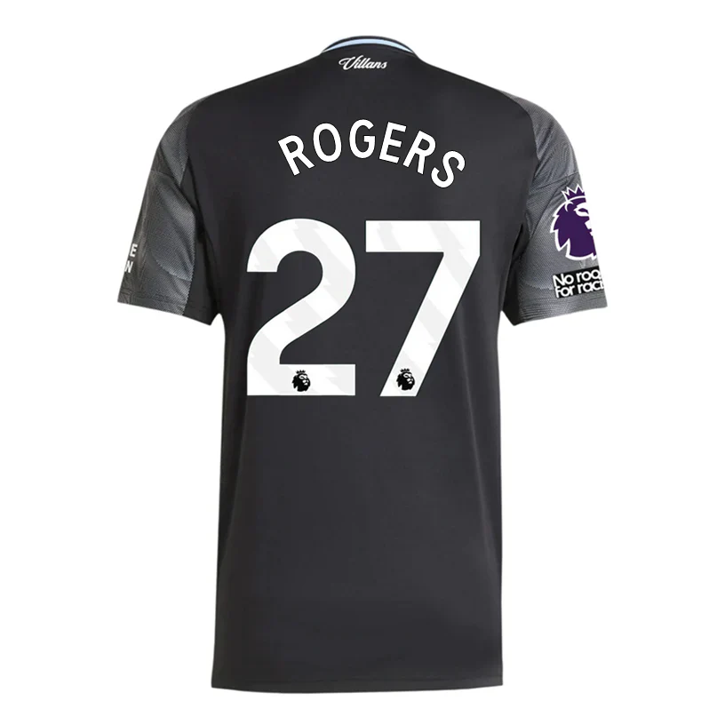 Rogers Men's Aston Villa 25/26 Away Jersey w/ EPL + NRFR Patches (Black/Global Blue)