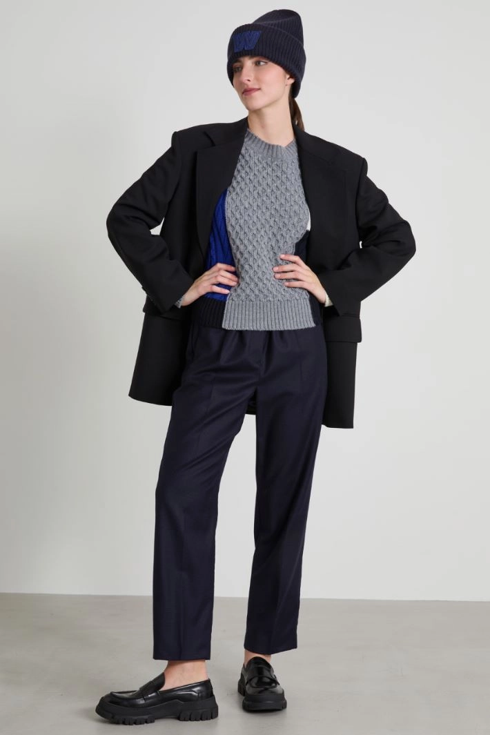 Wool patchwork sweater - GREY BLUE CREAM