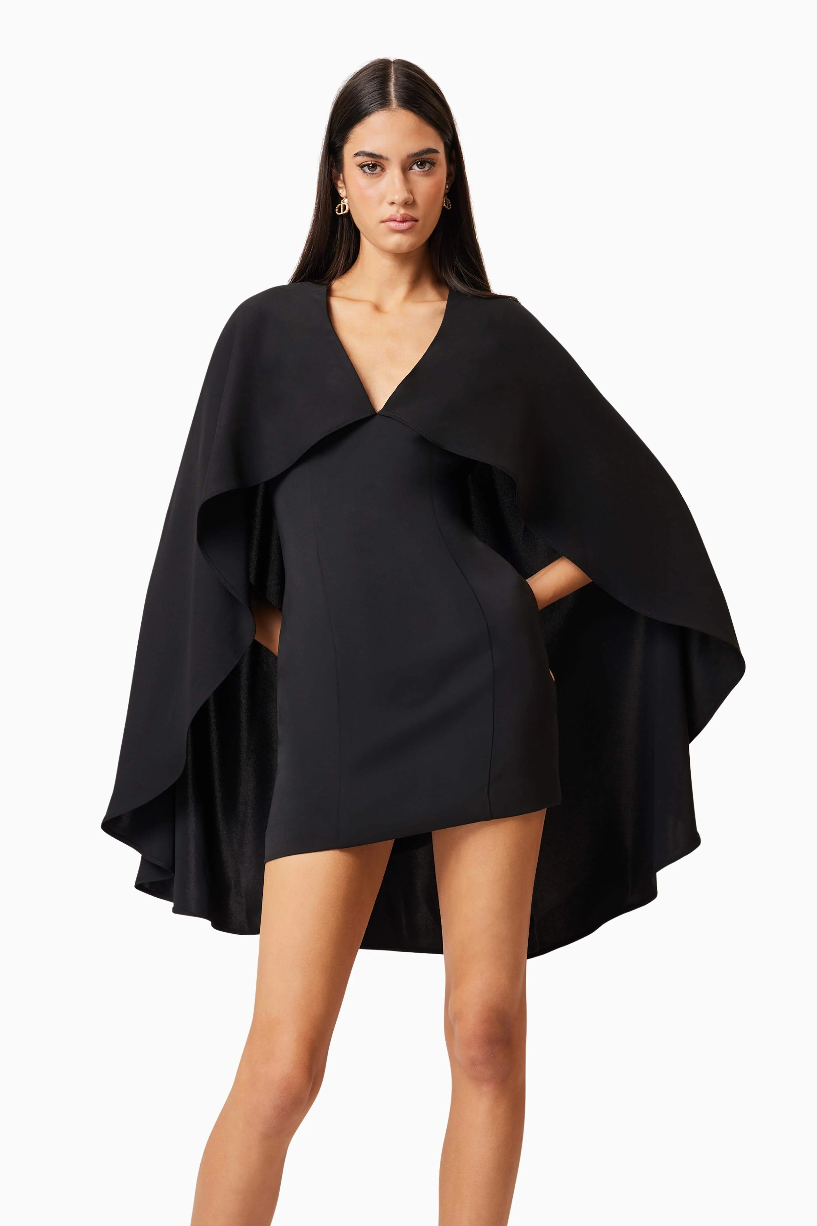 Lilydale Cape Mini Dress In Black