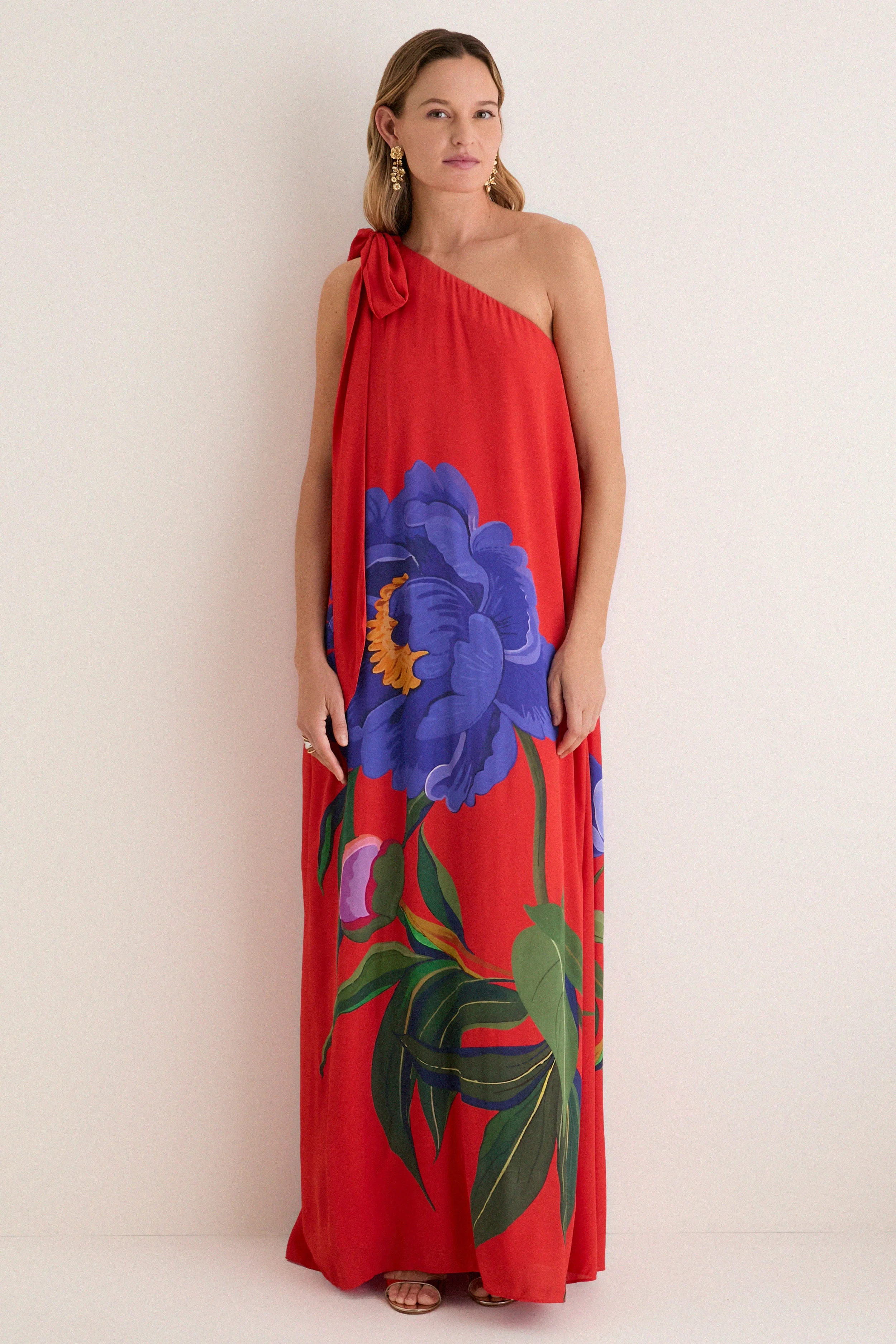 Floral Candy Red One Shoulder Lani Dress