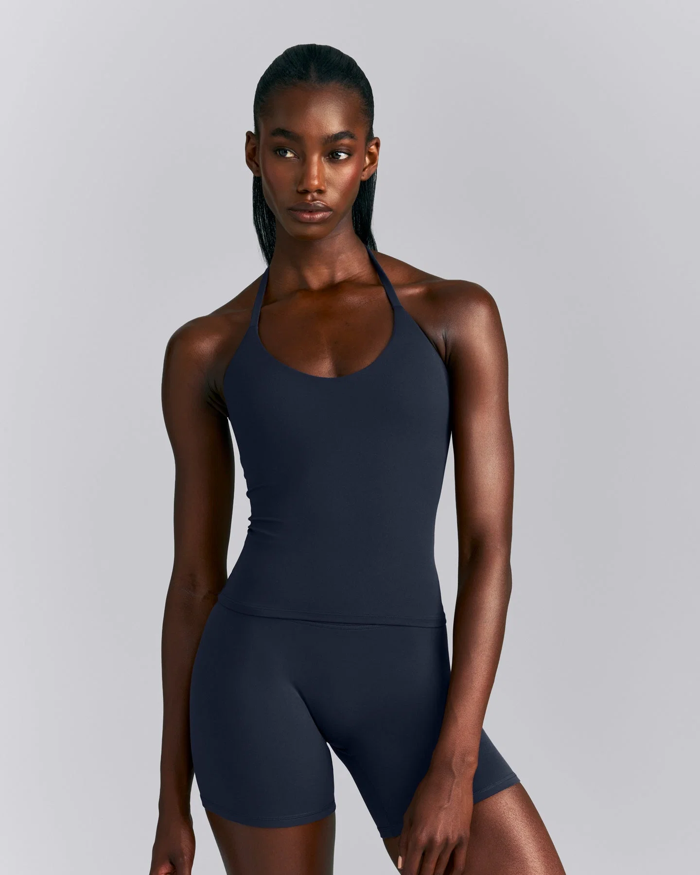 SoftMotion™ Strappy Halter Neck Tank Top with Built in Bra Shelf New Branding | True Blue
