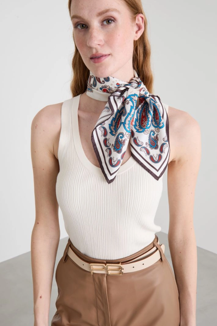 Silk twill scarf - CREAM BROWN