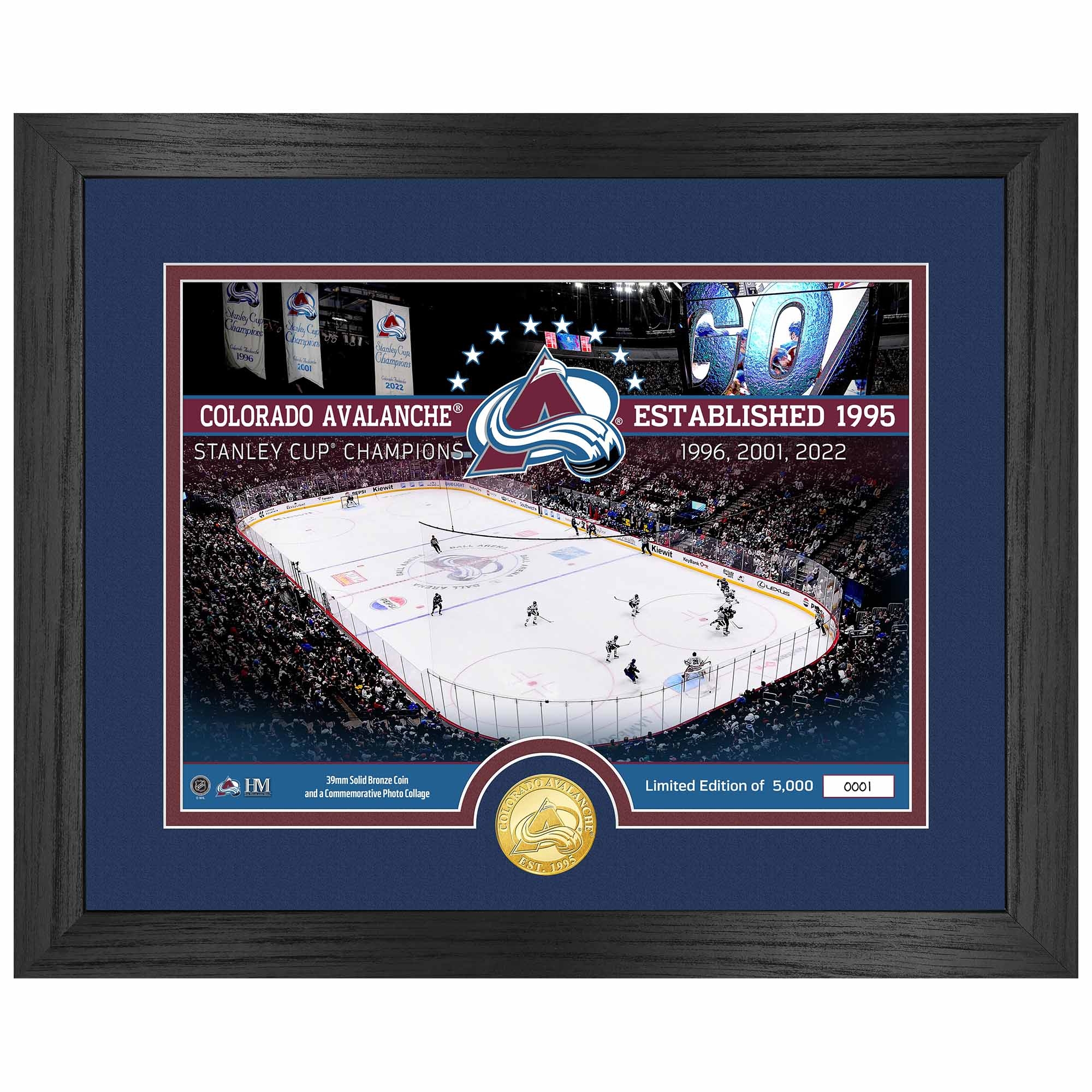 Colorado Avalanche 3-Time Stanley Cup Champions Bronze Coin Framed NHL Photo