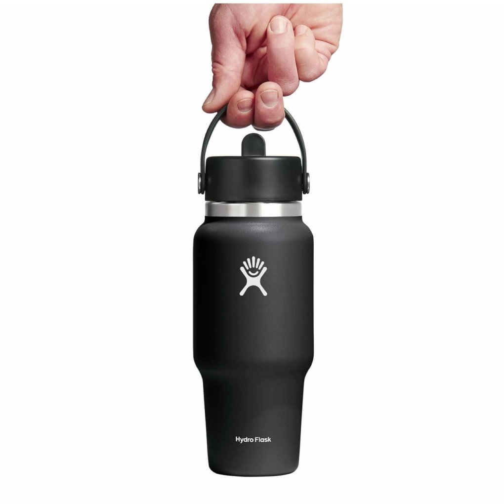 Hydro Flask 24 oz Wide Mouth Insulated Travel Bottle + Flex Straw Cap - 710ml - Black