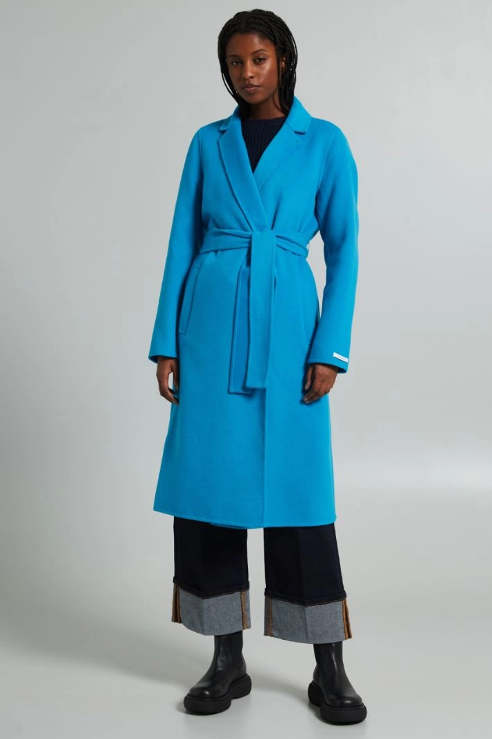 Long belted coat - TURQUOISE