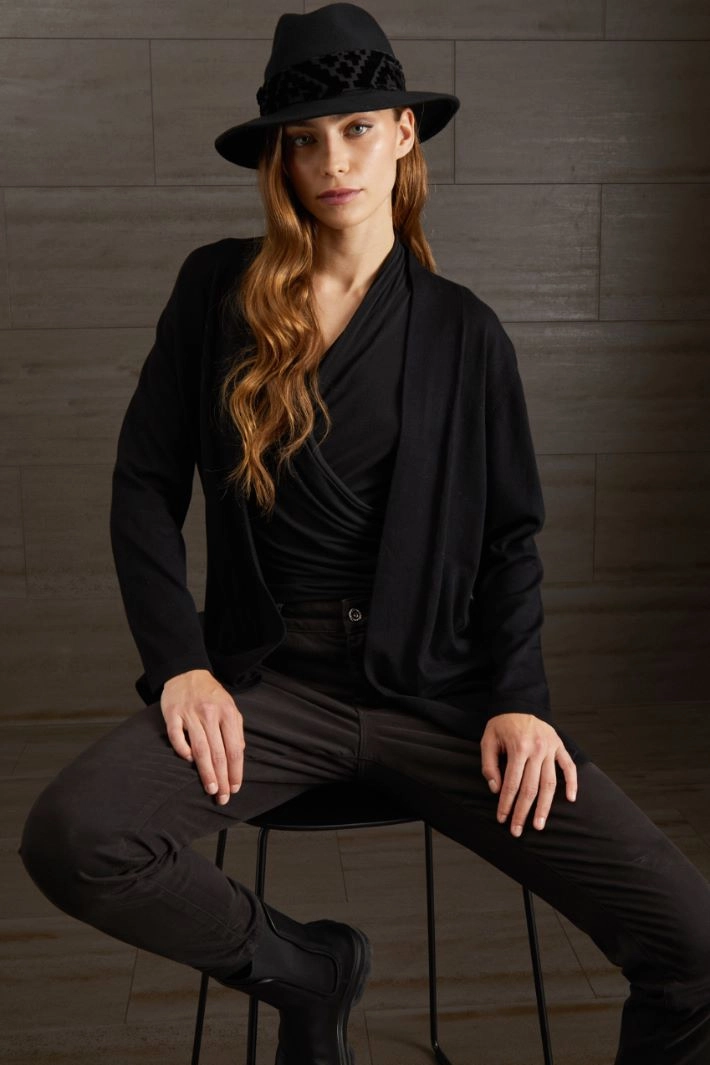 Fedora with dévoré ribbon - BLACK