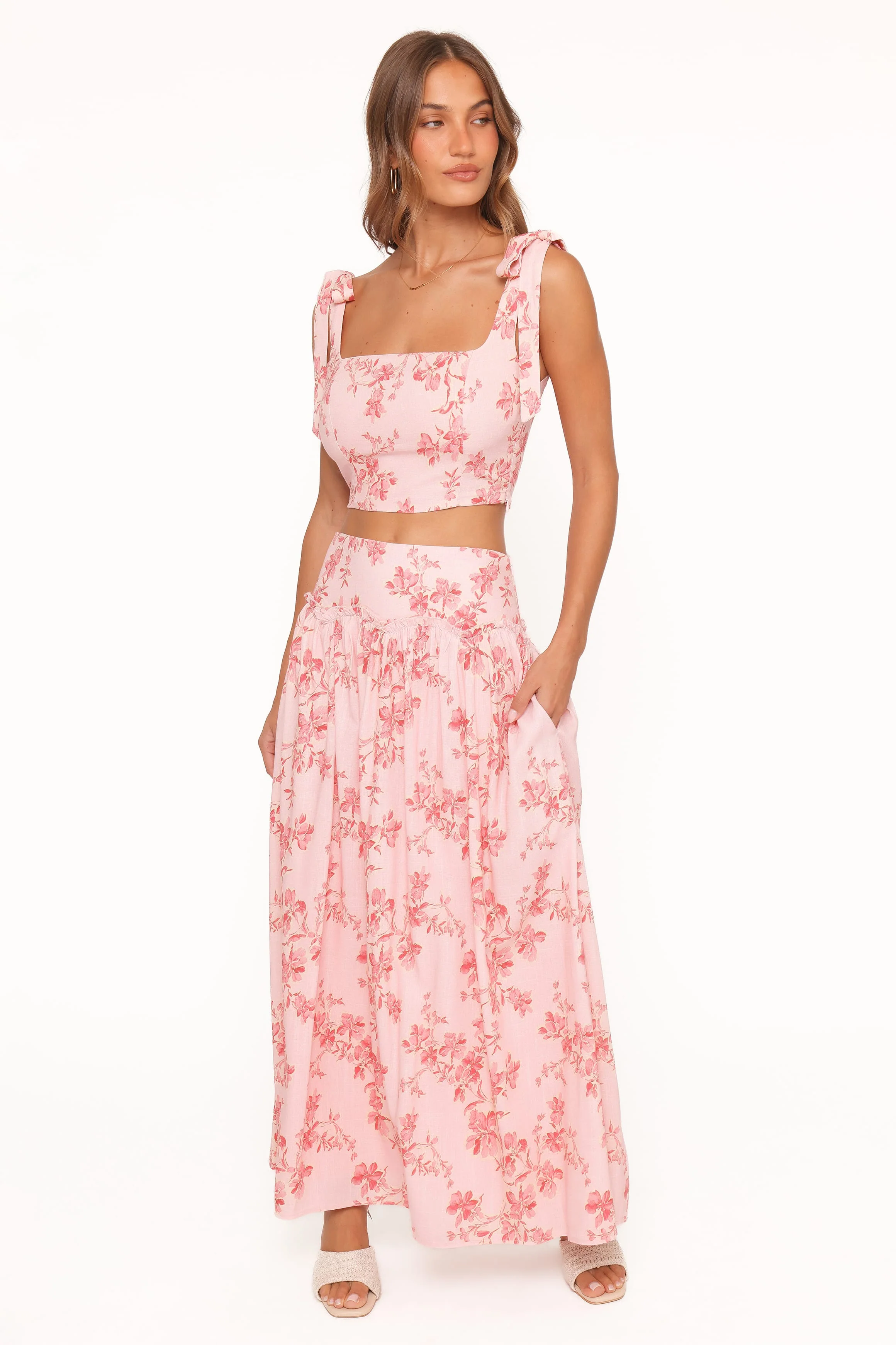 Tyler Drop Waist Maxi Skirt - Rose Pink Floral