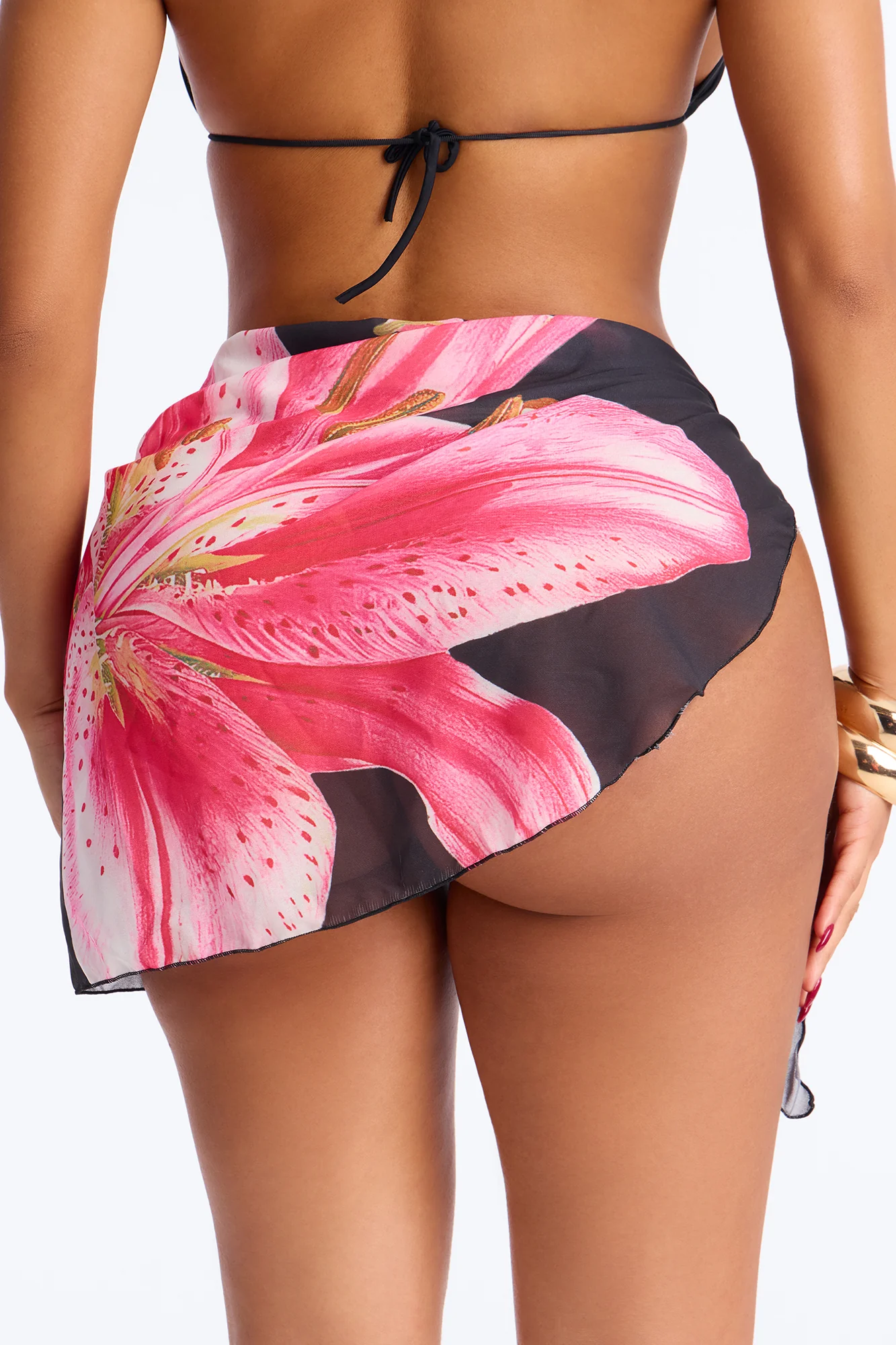 Warm Mood Sheer Hibiscus Mini Swim Cover Up Sarong - Black/combo