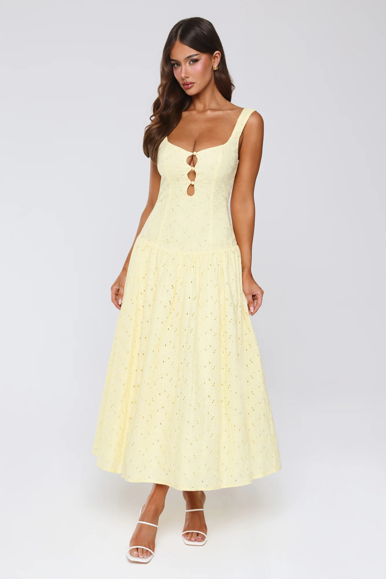 Romance Stitched Embroidered Maxi Dress Lemon