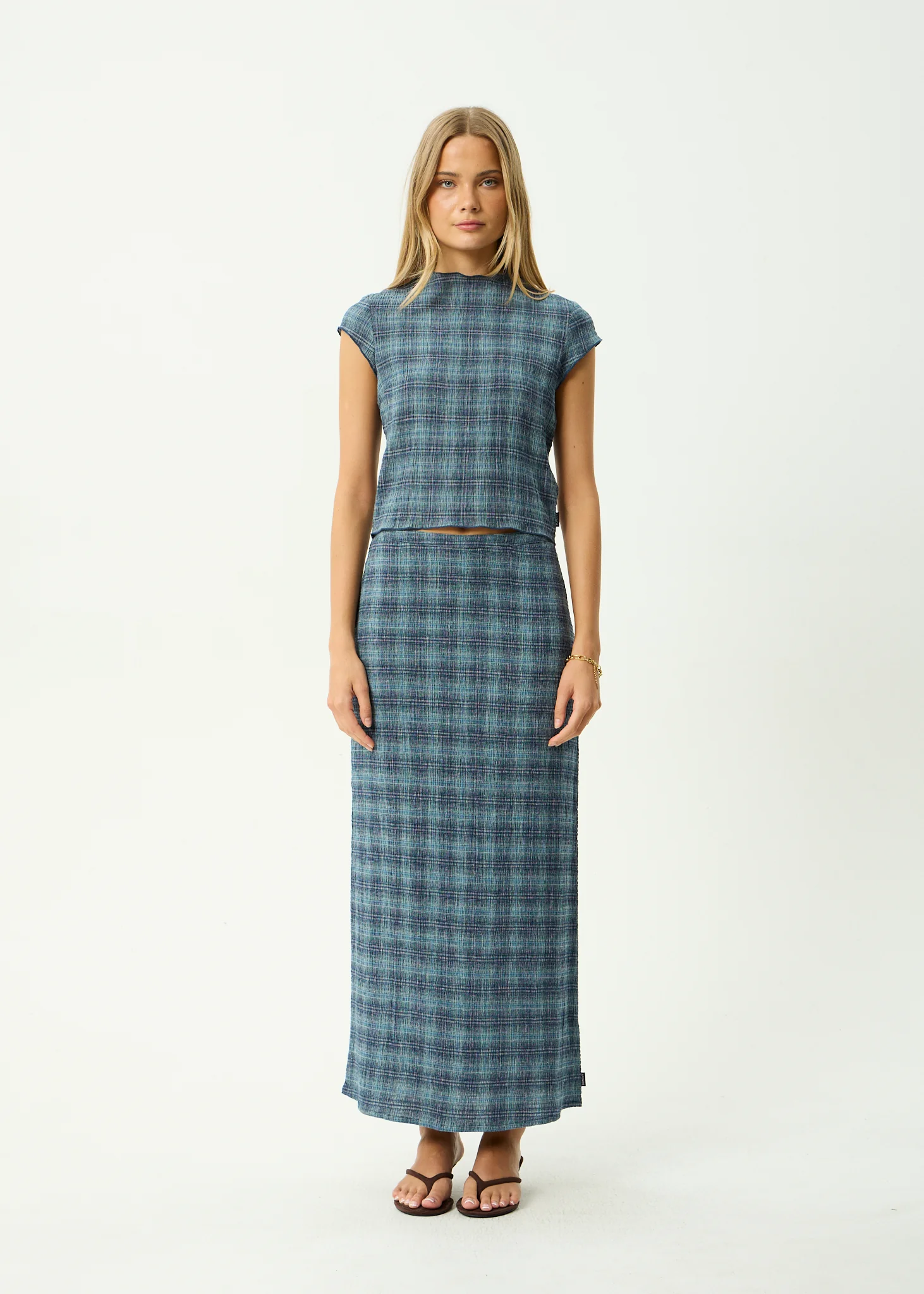 AFENDS Womens Lita - Seersucker Maxi Skirt - Position Navy Check