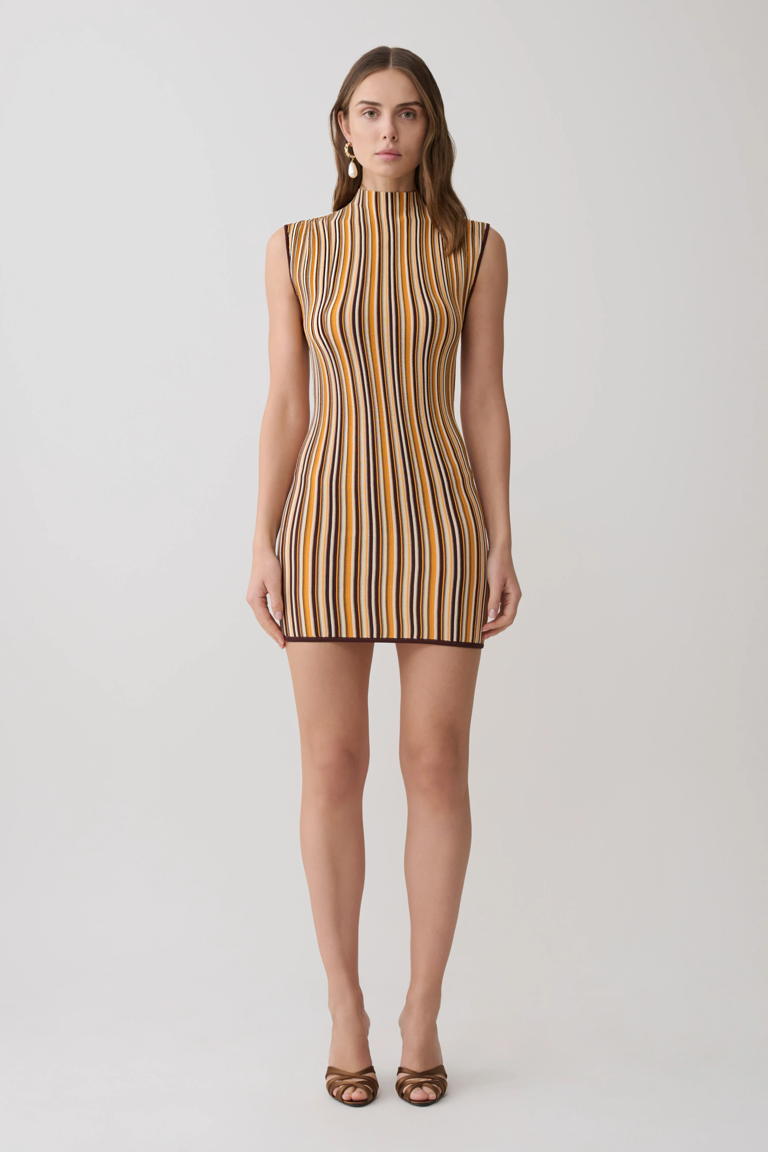 Meggie Striped Sleeveless Mini Dress - Orange/Chocolate