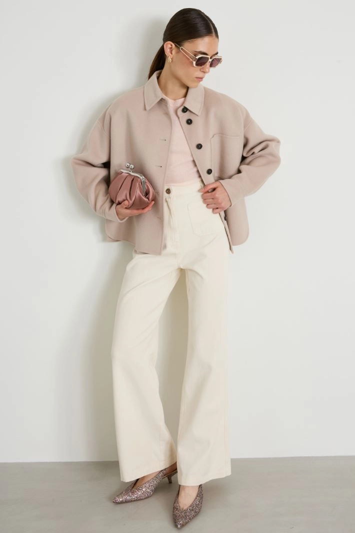 Single-breasted double wool pea coat - SAND