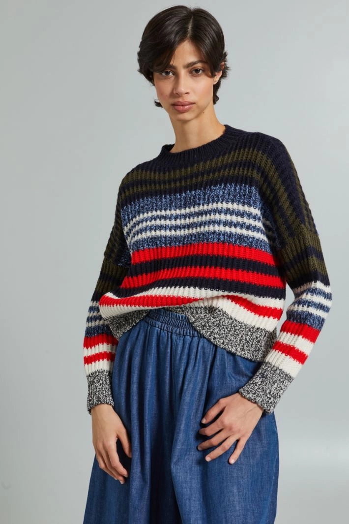 Boxy fit pure wool yarn sweater - BLUE GREEN RED
