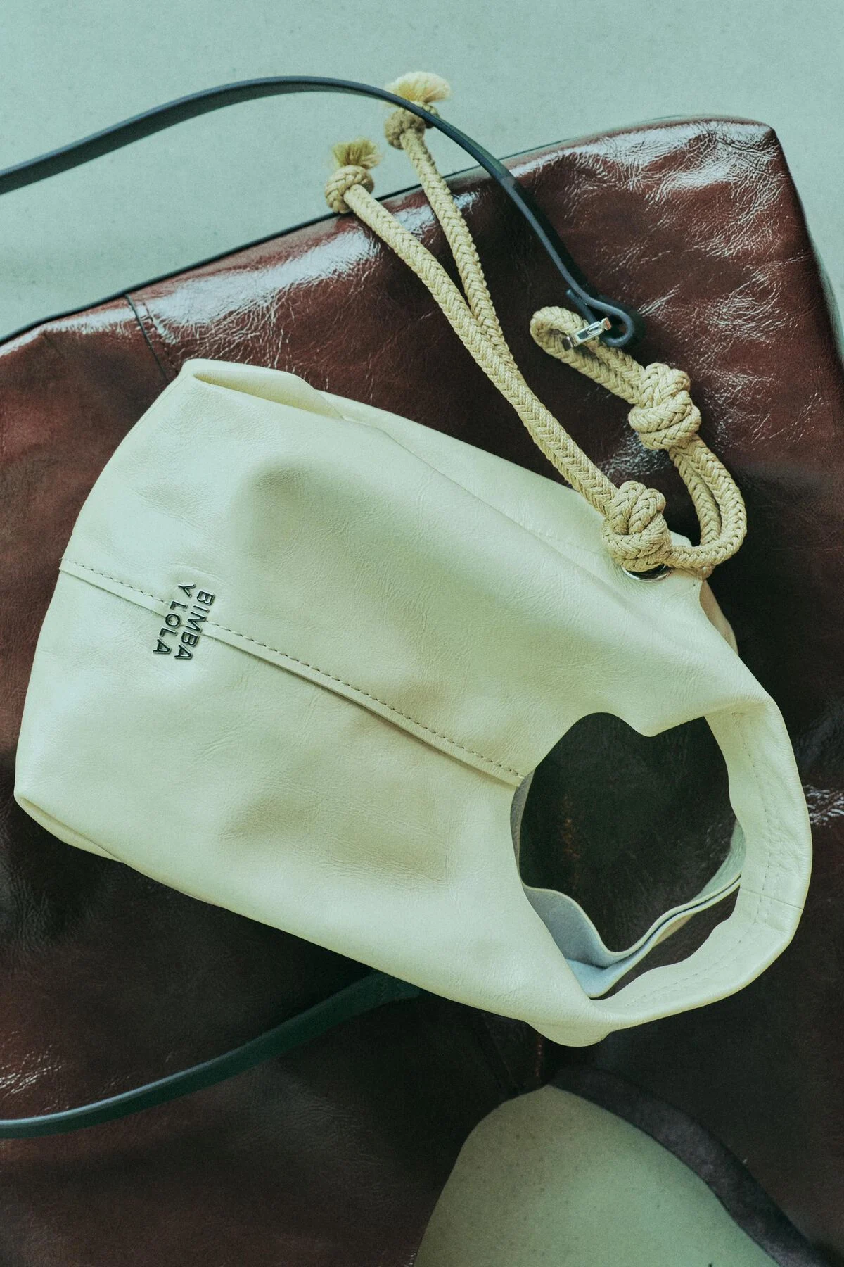 Cream leather mini Paper bag