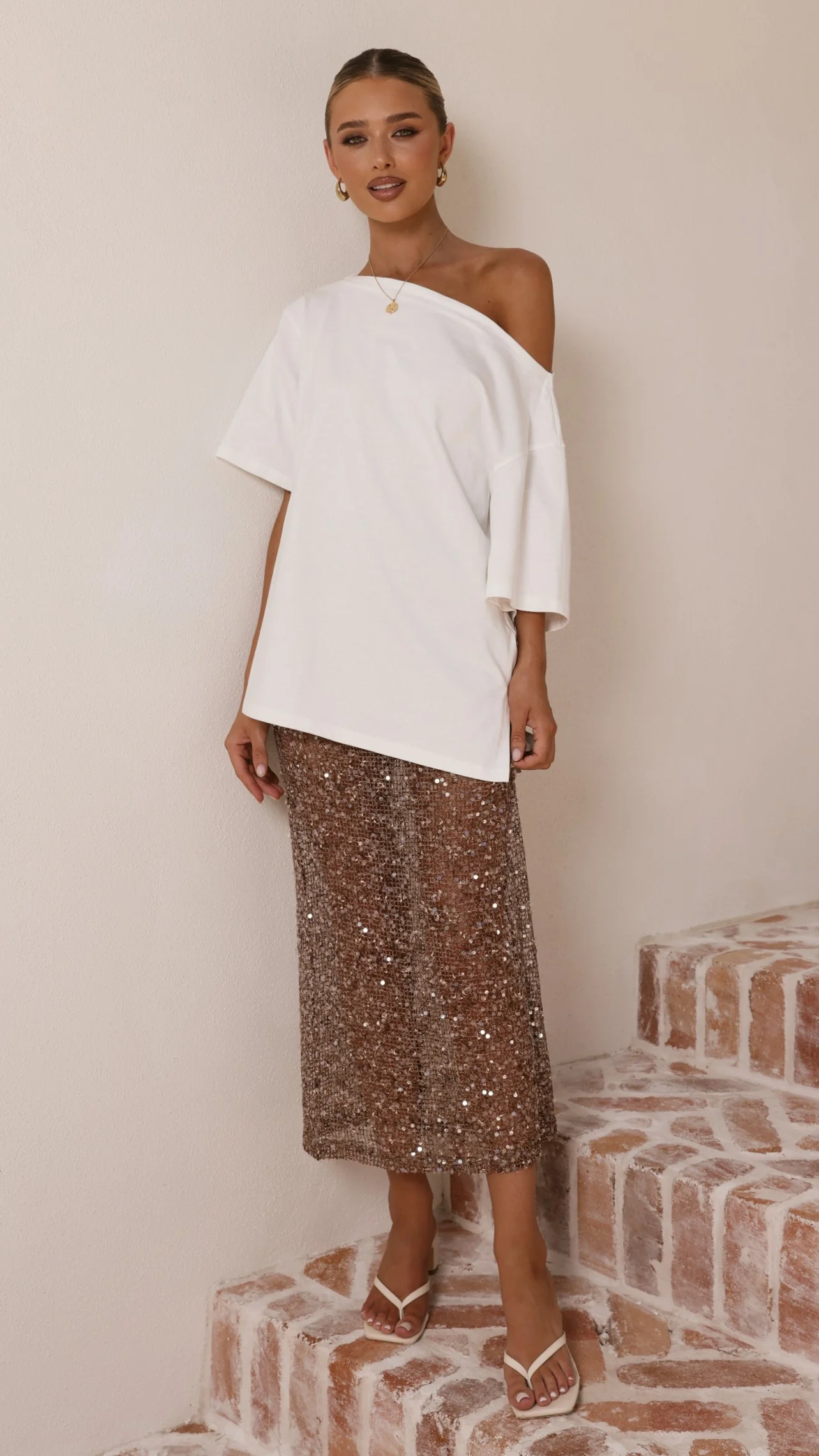 Verlo Sequins Maxi Skirt - Mocha
